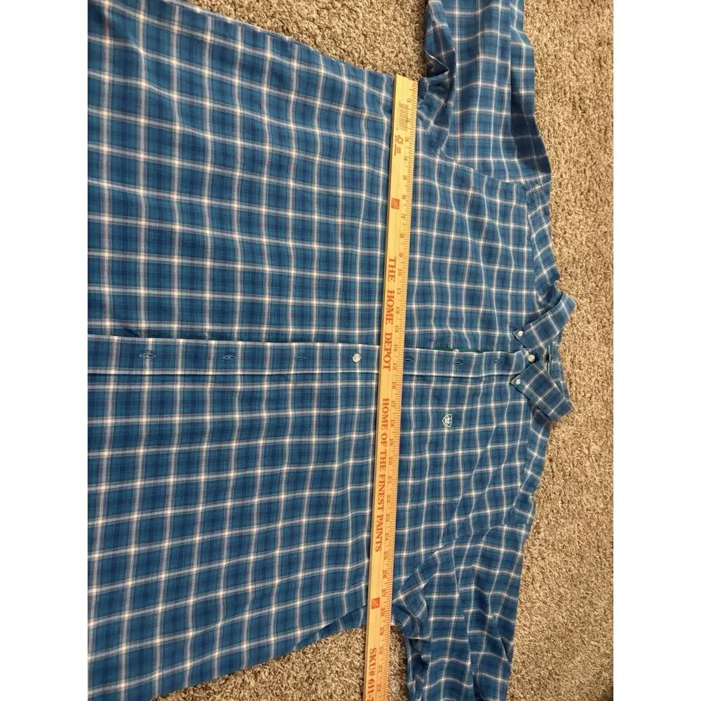 Ariat Pro Series Men's XXL Blue/White Plaid Stretch Long Sleeve Button-Up #0160